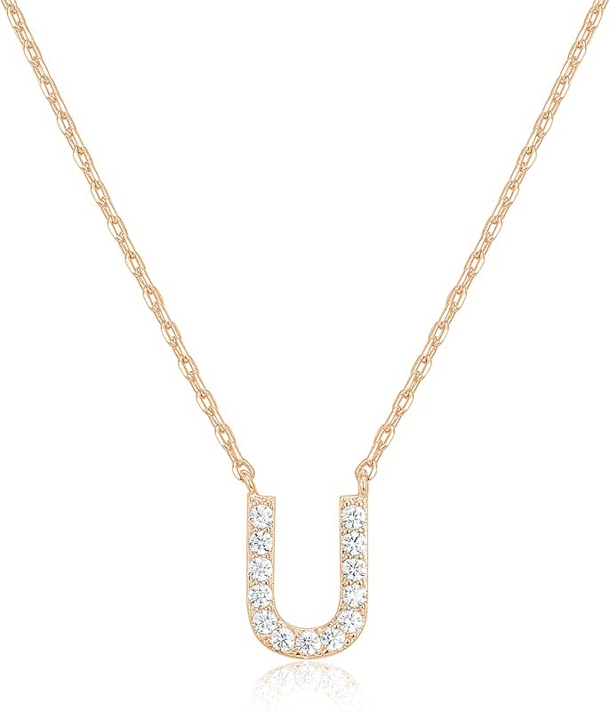 PAVOI 14K White Gold Plated Cubic Zirconia Initial Necklace | Letter Dainty Necklaces for Women