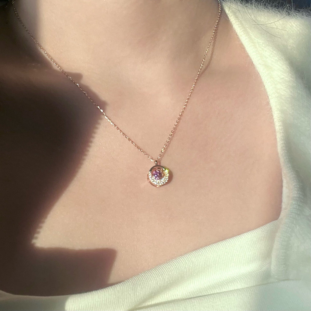 Beating Heart Powder Diamond Zircon Necklace Women's Niche Light Luxury High-end Clavicle Chain Exquisite Elegant All-match Accessories