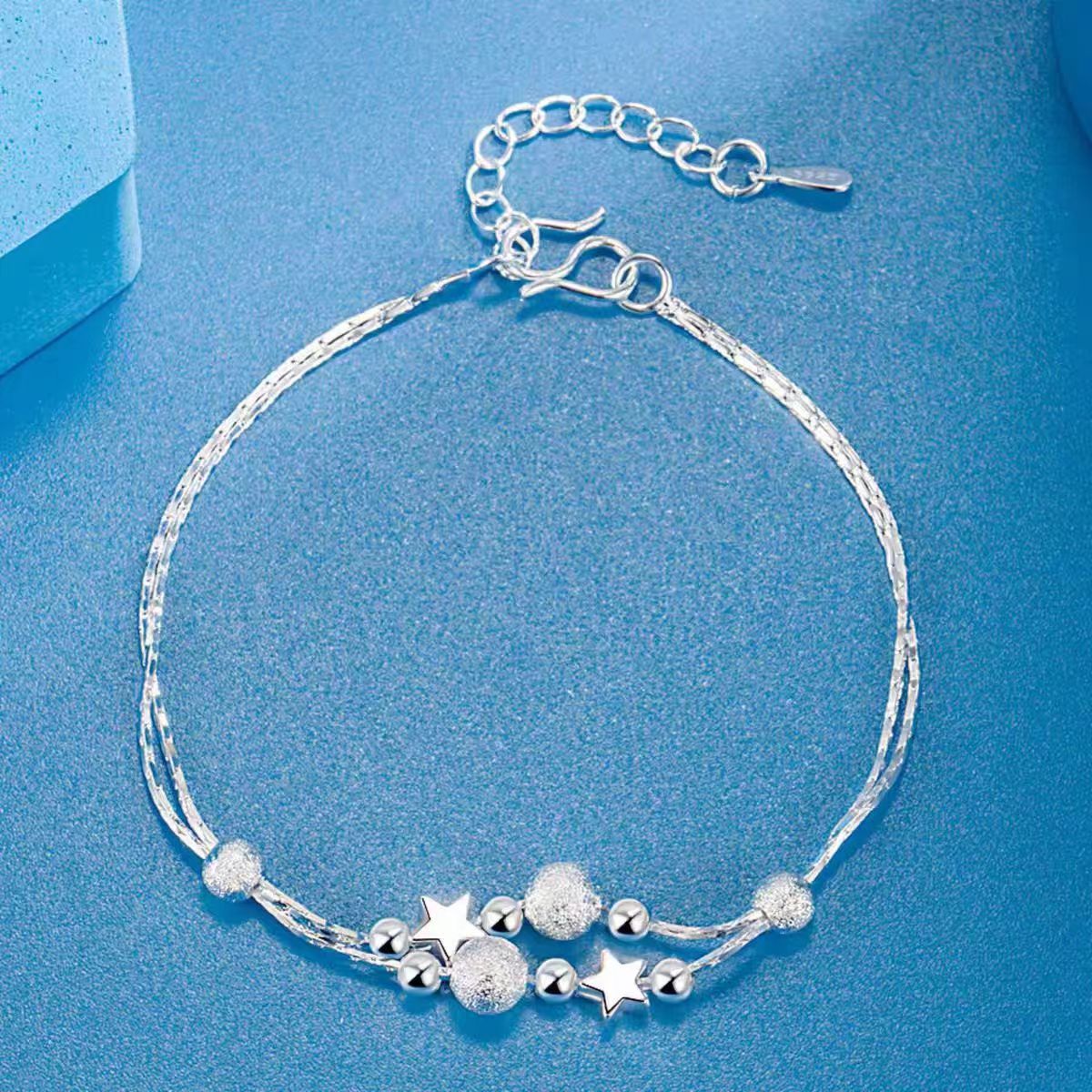New Hot Sale Fashion Double Layer Star and Moon Silver Plated Bracelet Jewelry High-end Simple Sweet Best Friend Hot-selling Bracelet