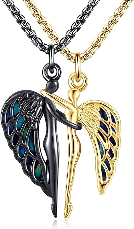 Hug Couples Necklaces 925 Sterling Silver Guardian Angel His and Her Matching Necklace Hug Couple Matching Jewelry Gift for Couples