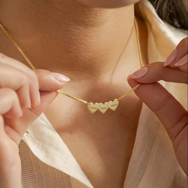 Cross-Border Heart-Shaped Engraved Necklace Stainless Steel Couple Parent-Child Multi-Link Pendant Women's Simple Name Necklace Wholesale